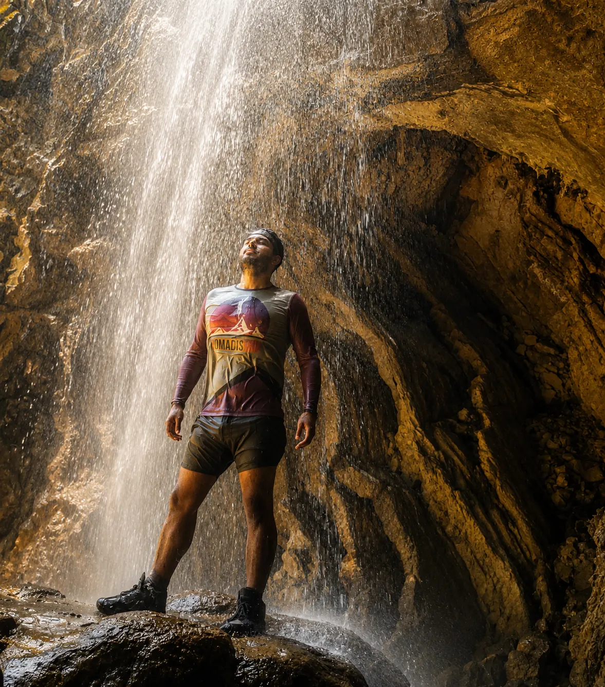 Norsh bajo la caída de agua en Cascada Chipitín
